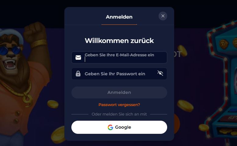 Mit E-Mail oder Google-Konto bei Nine Casino anmelden