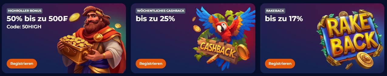 Wöchentliches Cashback Rakeback und Highroller Bonus aktivieren