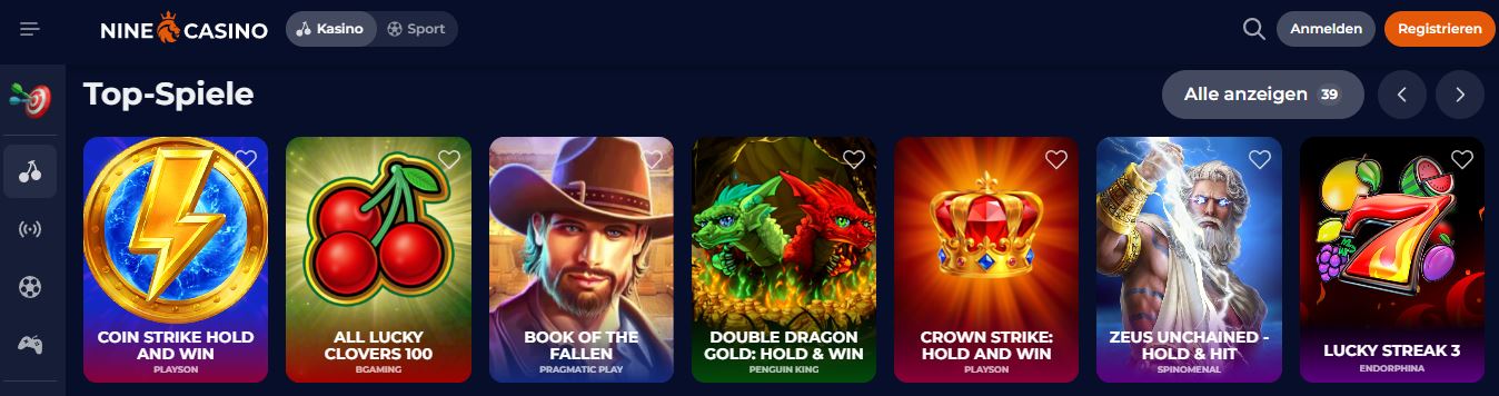 Top-Spiele bei Nine Casino spielen und gewinnen