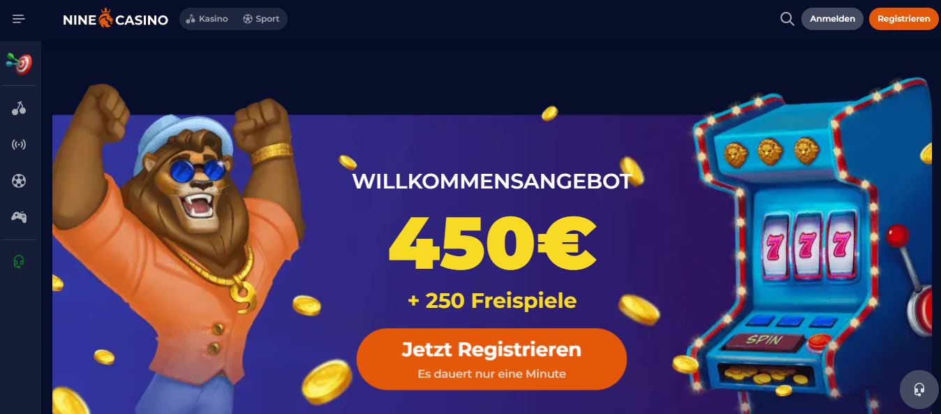 Nine Casino Willkommensbonus 450 Euro plus Freispiele beanspruchen
